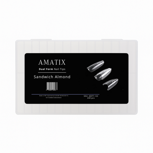 Dual Form Nail Tips Sandwich Almond 240uni 15 tamaños AMATIX